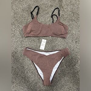 Cupshe - rib mineral wash scoop neck top & hipster bikini